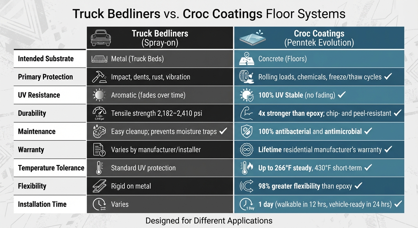 Truck Bedliners Vs. Floor Coatings: What Croc Coatings Really Specializes In 6 Truck Bedliners Vs Concrete Floor Coatings Comparison Chart