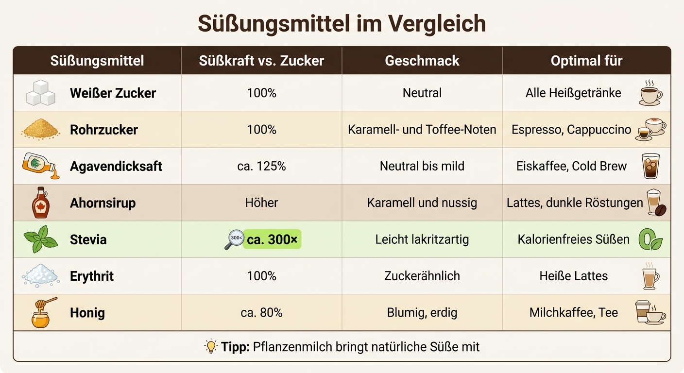 Süßungsmittel-Vergleich: Süßkraft und Verwendung für Kaffee