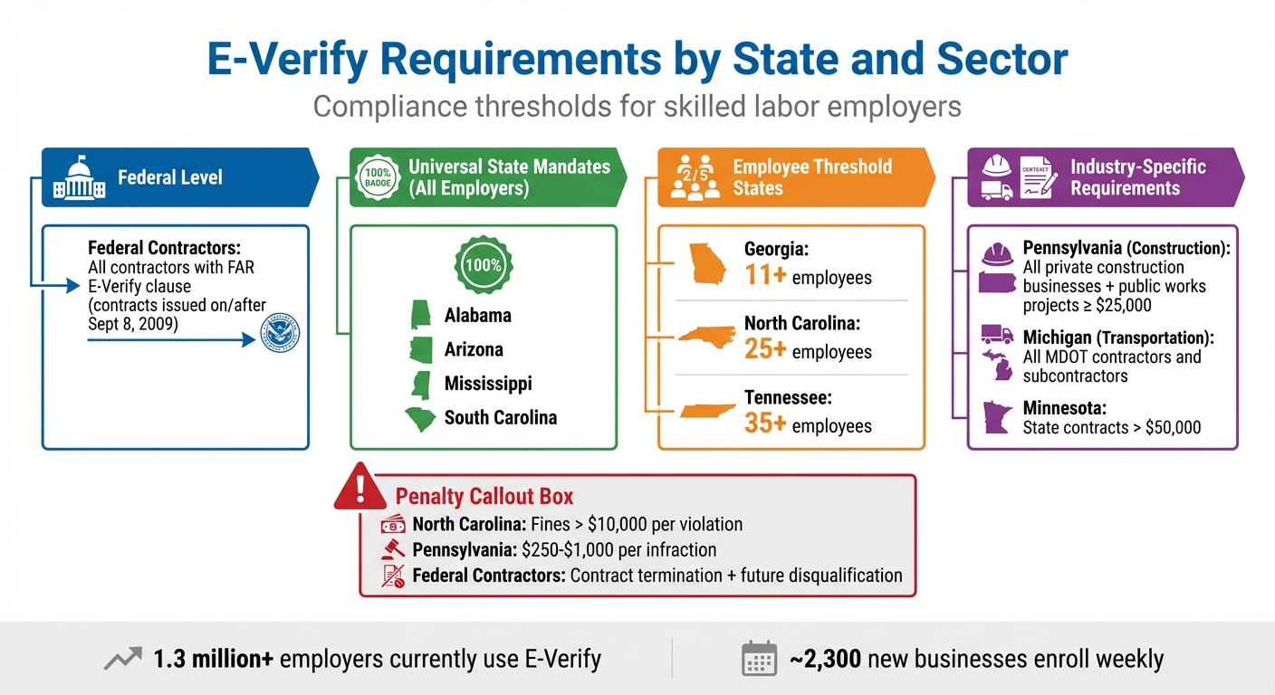 E-Verify State Requirements and Thresholds for Skilled Labor Industries