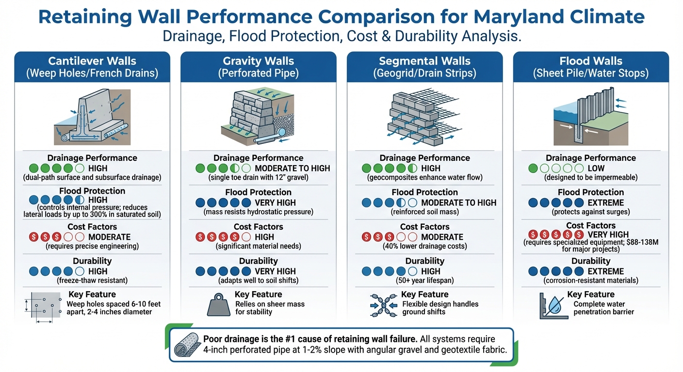 Retaining Wall Types Comparison: Drainage, Flood Protection, Cost & Durability