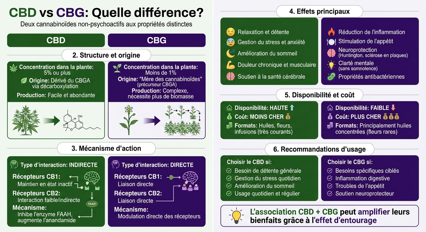 CBD vs CBG: Comparaison complète des propriétés, effets et utilisations