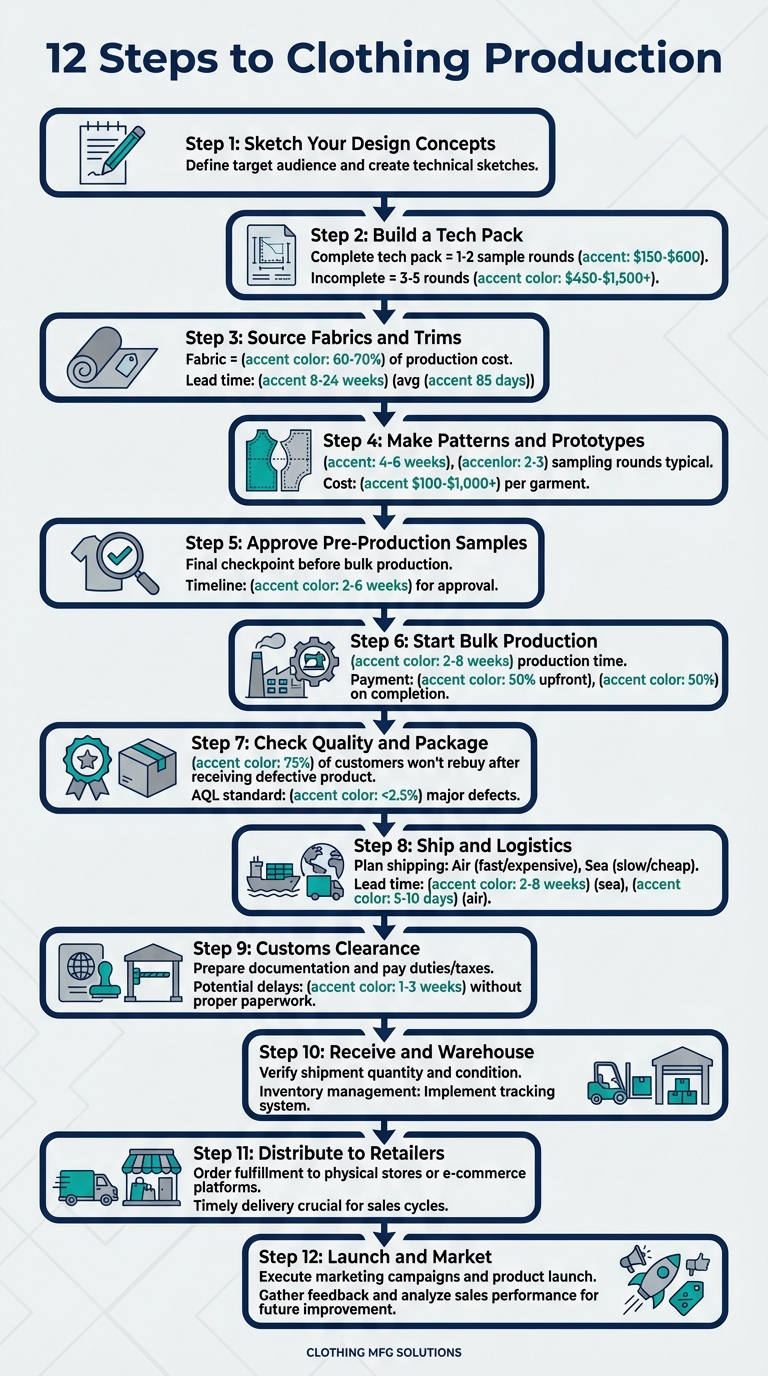 12-Step Clothing Manufacturing Process from Design to Shipment