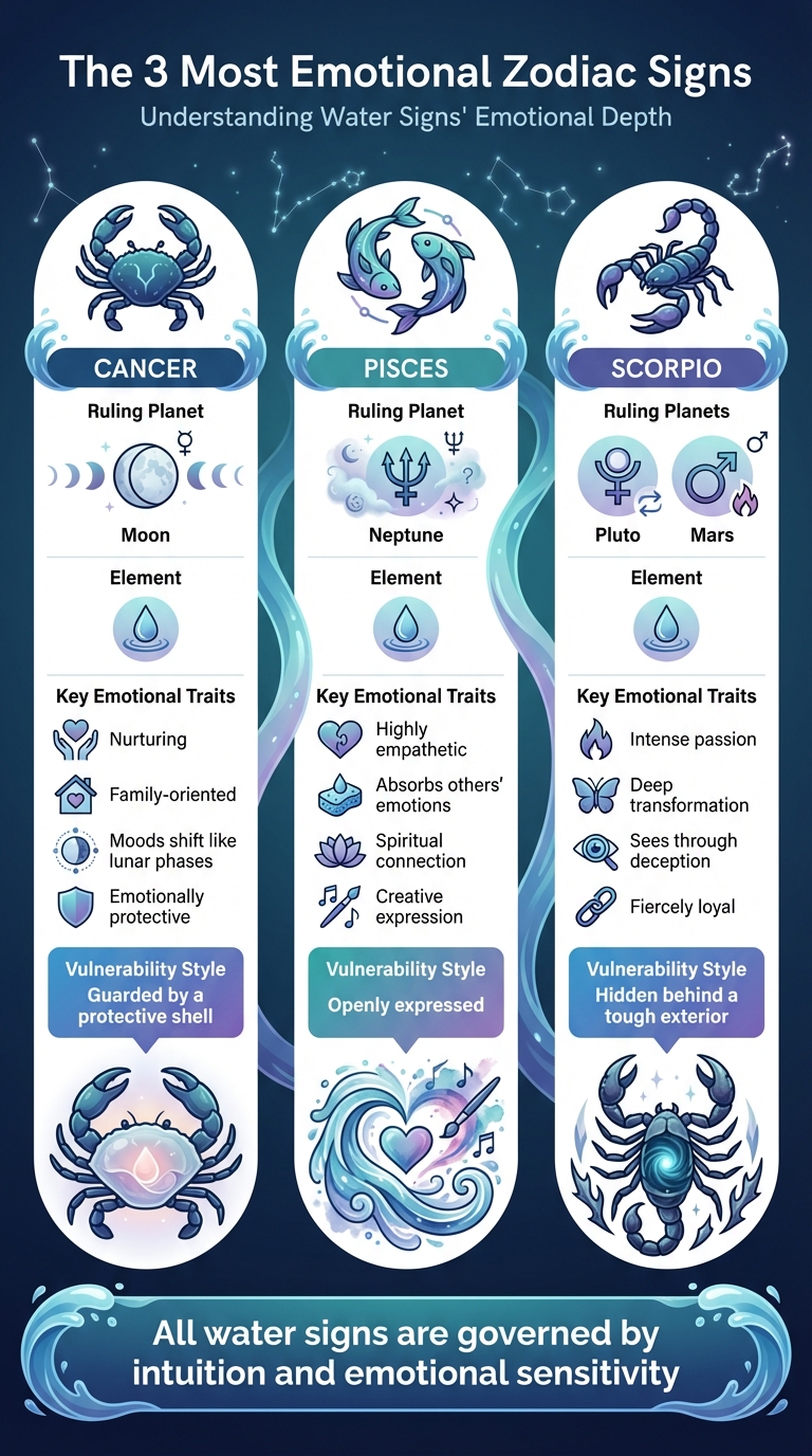 Cancer, Pisces, and Scorpio Emotional Traits Comparison Chart