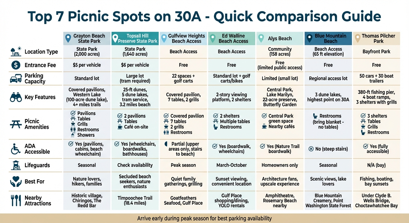 Top 7 Picnic Spots on 30A: Complete Comparison Guide