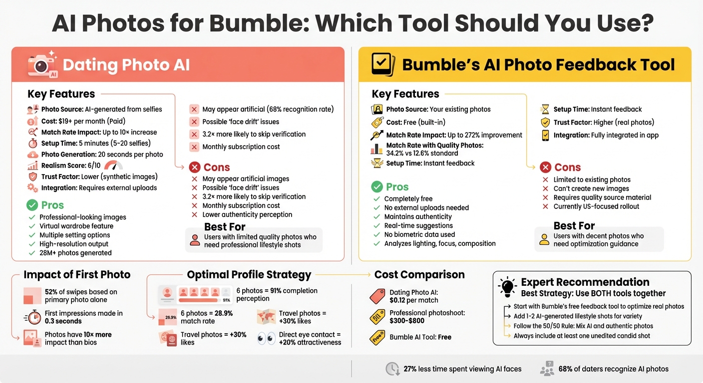 Dating Photo AI vs Bumble AI Photo Feedback Tool Comparison