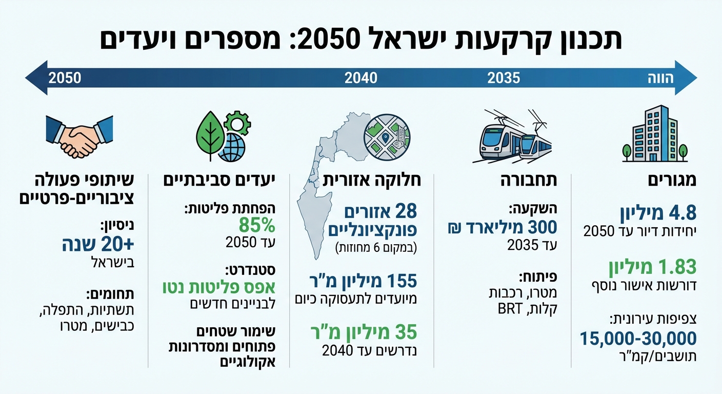 תוכנית 2050 לתכנון קרקעות בישראל - נתונים ויעדים מרכזיים