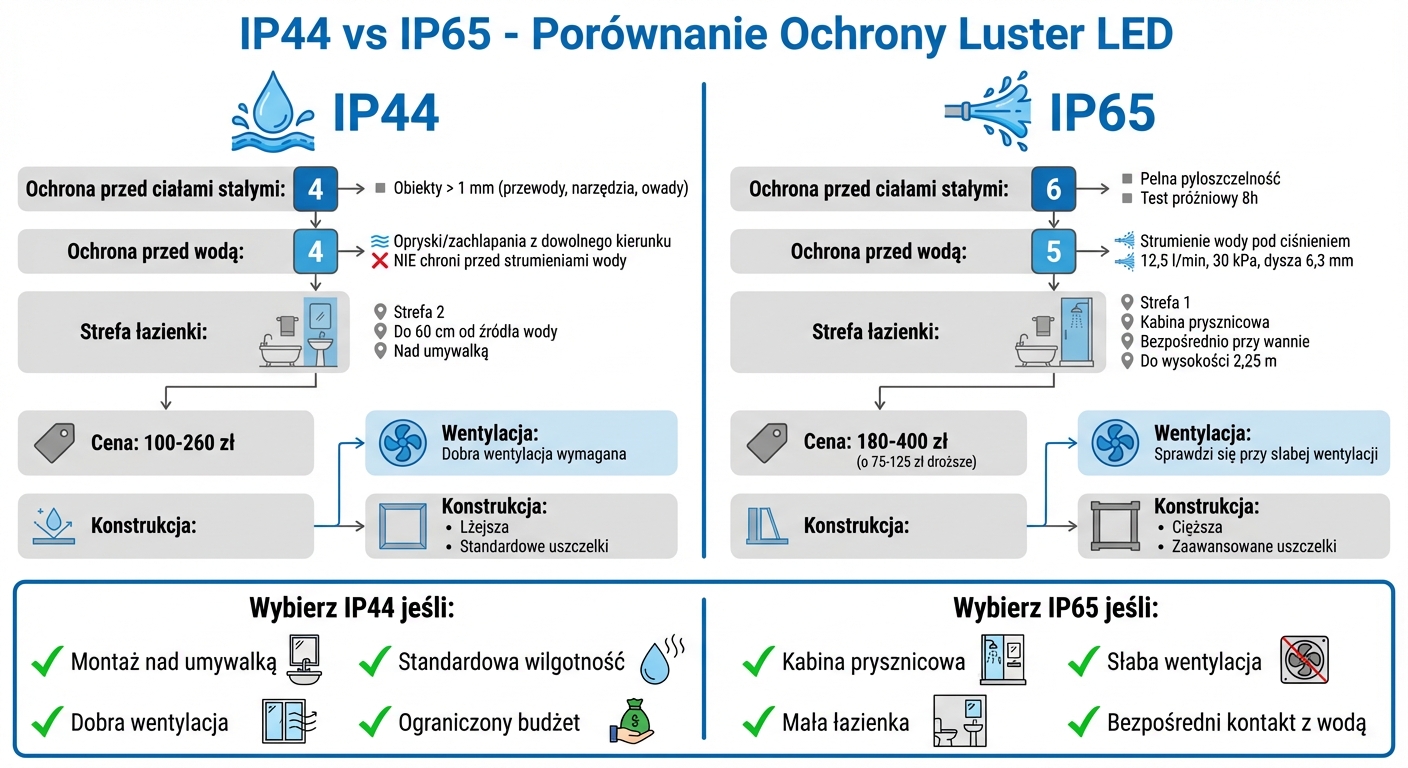 Porównanie IP44 vs IP65 - ochrona luster LED w łazience