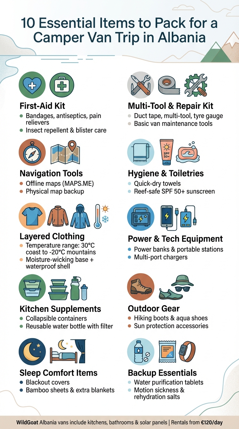 10 Essential Items to Pack for Albania Camper Van Trip