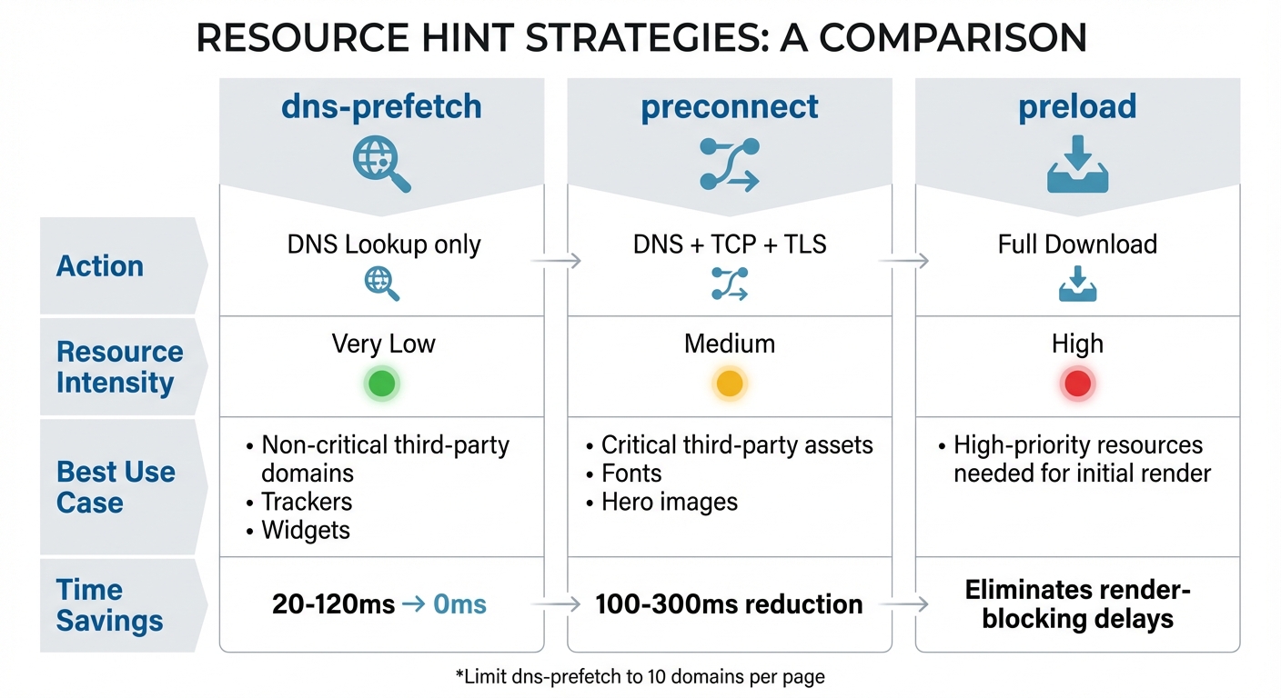 DNS Prefetch vs Preconnect vs Preload: Performance Comparison Chart