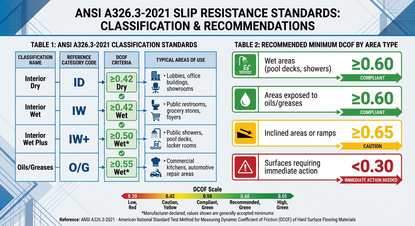 ANSI A326.3-2021 Slip Resistance Standards and DCOF Requirements by Area Type