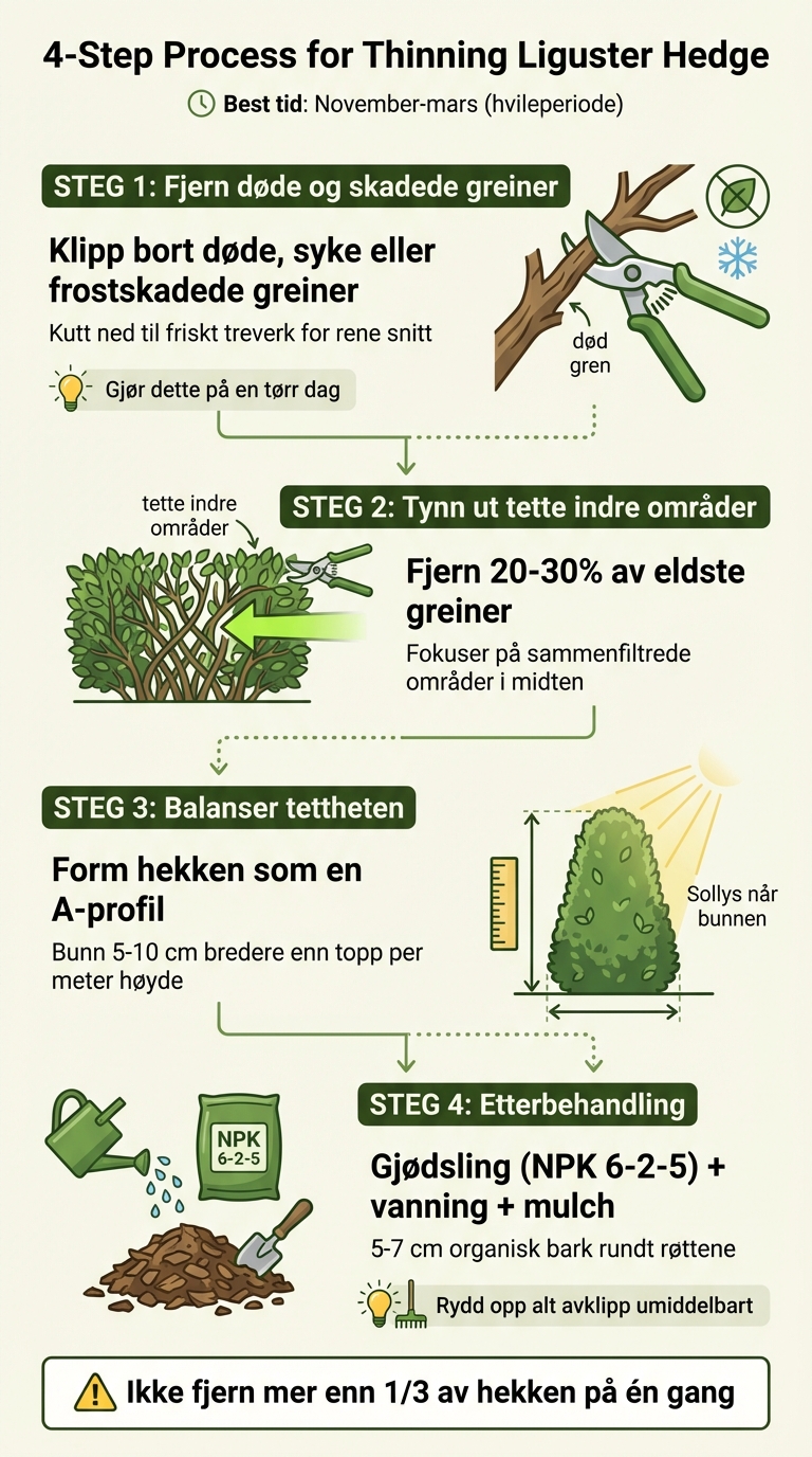 4 steg for å tynne ut ligusterhekk - illustrert guide