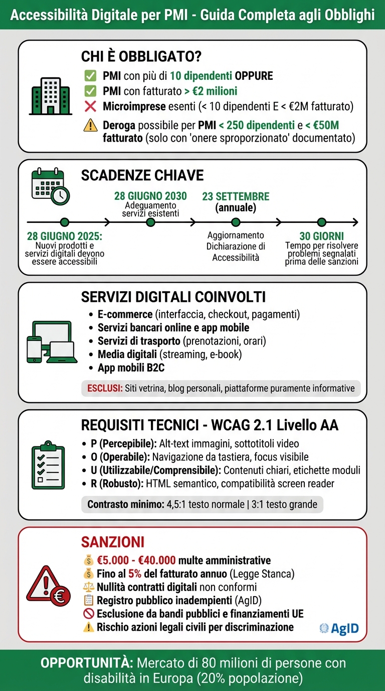 Accessibilità digitale: obblighi legali per le pmi 1 Obblighi di accessibilità digitale per pmi italiane: requisiti, scadenze e sanzioni