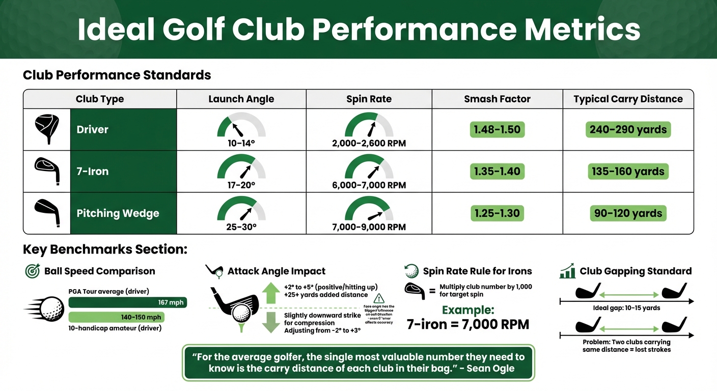Golf Club Performance Metrics: Ideal Launch Angles, Spin Rates, and Smash Factors by Club Type