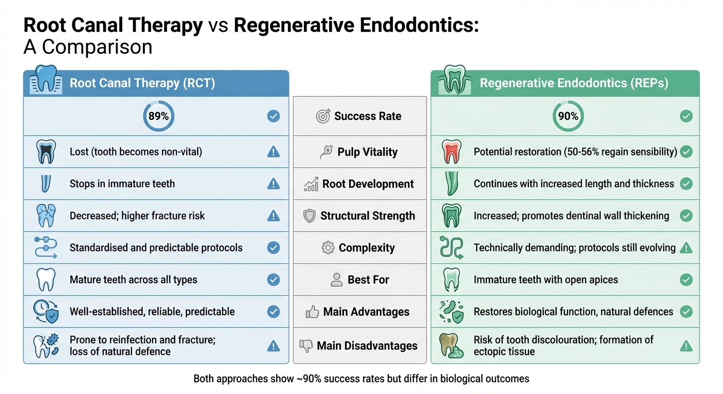Root Canal Therapy vs Regenerative Endodontics Comparison Chart