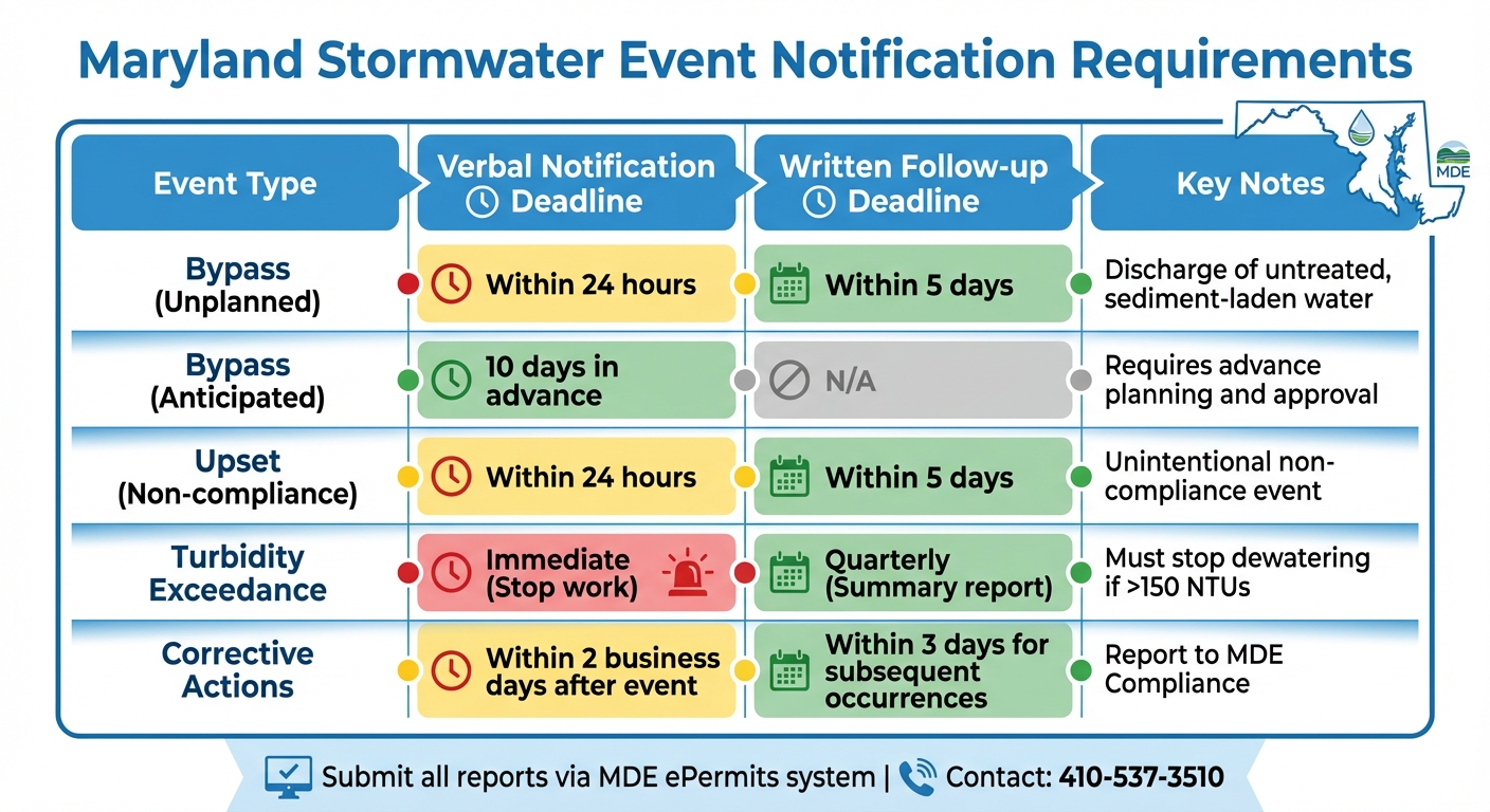Maryland Stormwater Reporting Notification Deadlines and Requirements