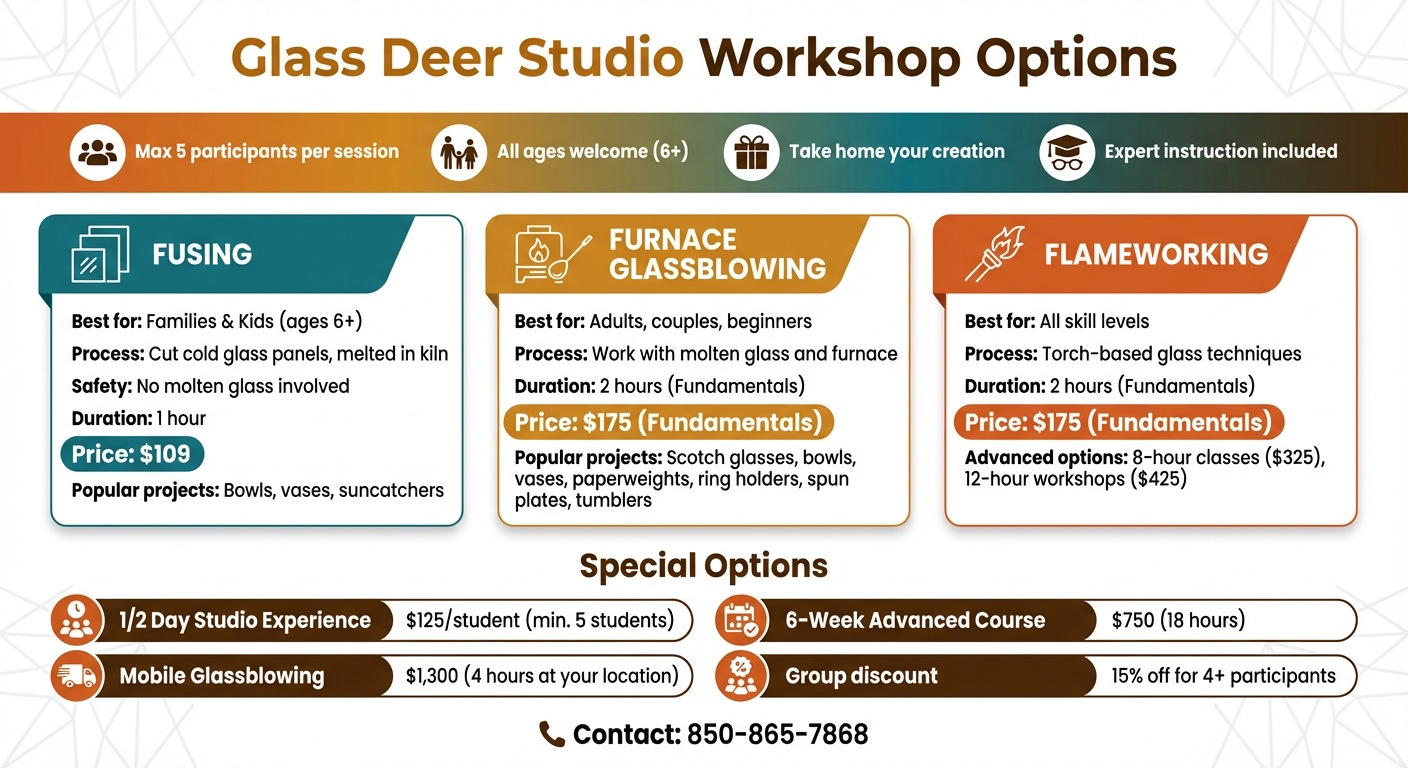 Glass Deer Studio Workshop Options and Pricing Guide