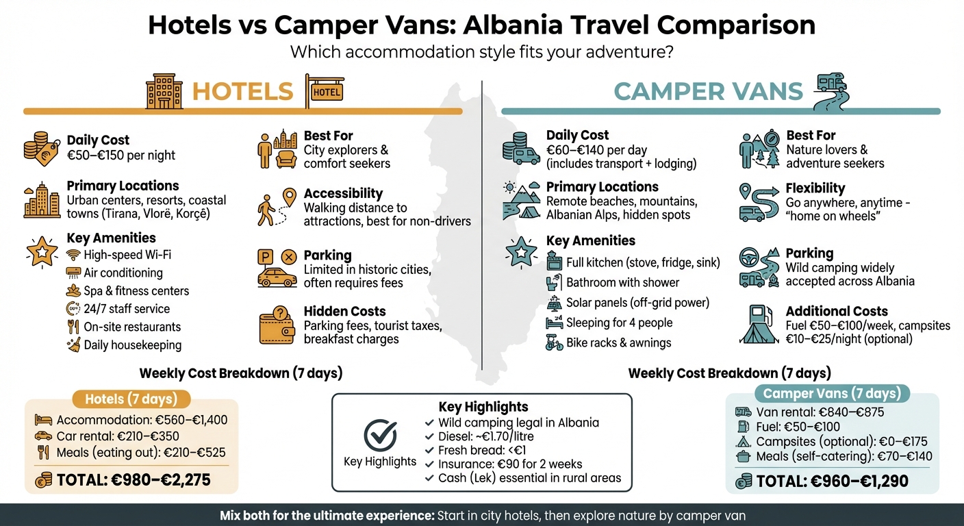 Hotels vs Camper Vans in Albania: Complete Cost and Features Comparison
