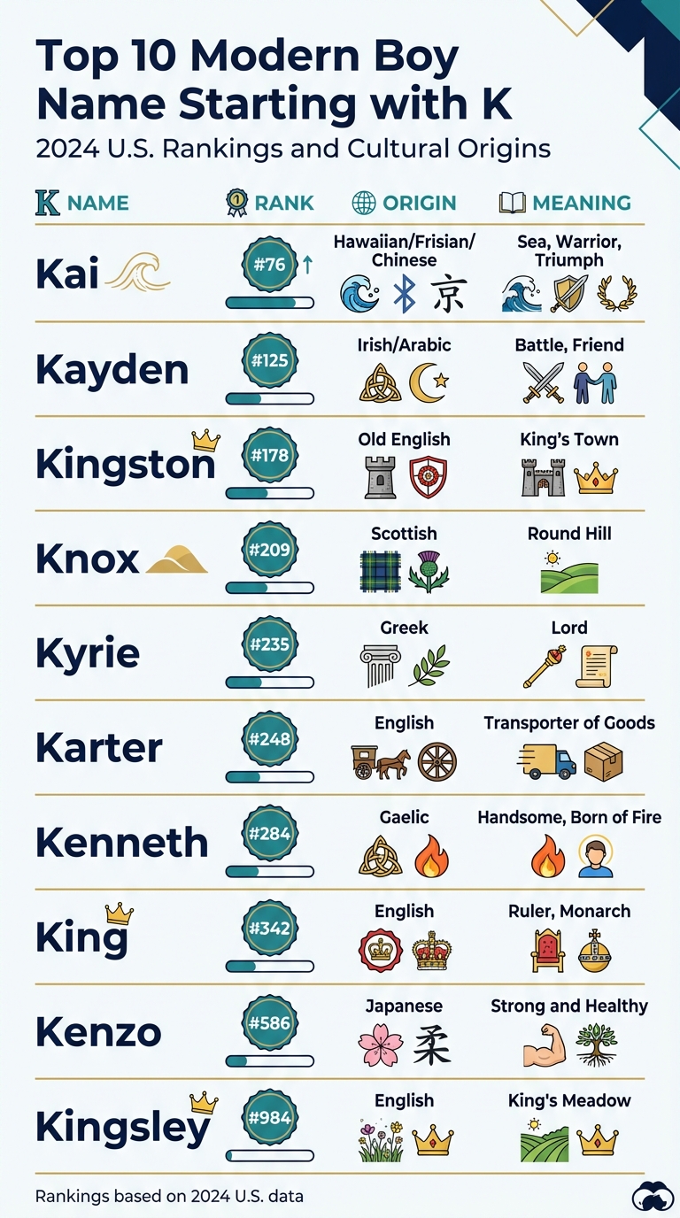 Top 10 Boy Names Starting with K: Rankings, Origins and Meanings