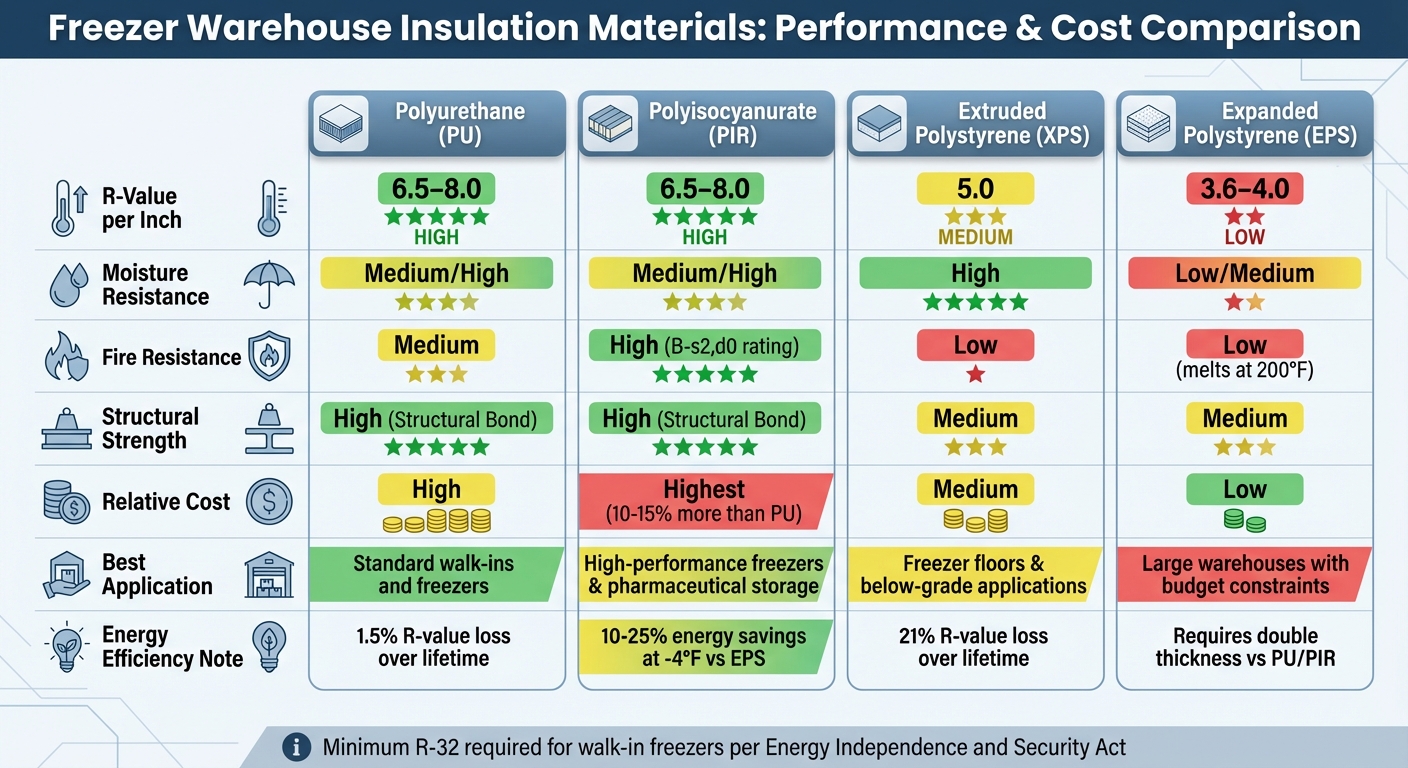 Freezer Warehouse Insulation Materials Comparison Chart