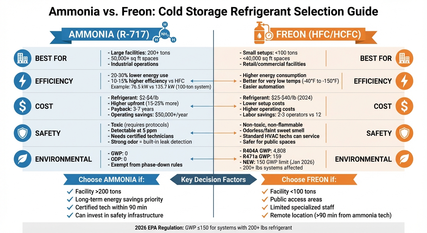 Ammonia vs Freon Refrigerant Comparison for Cold Storage Facilities