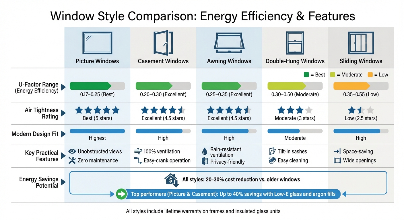 Window Styles Energy Efficiency and Features Comparison Chart