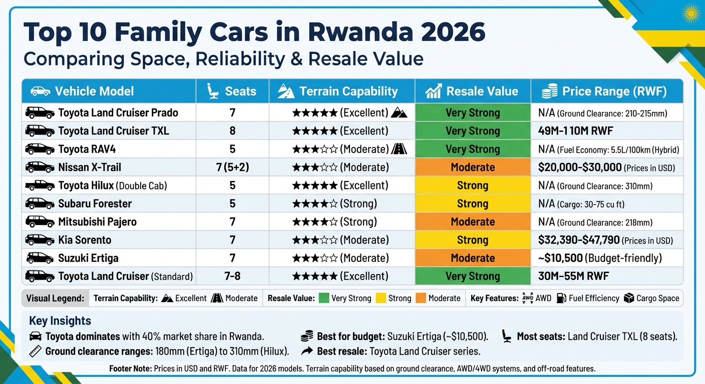 Top 10 Family Cars in Rwanda 2026: Space, Reliability & Resale Comparison