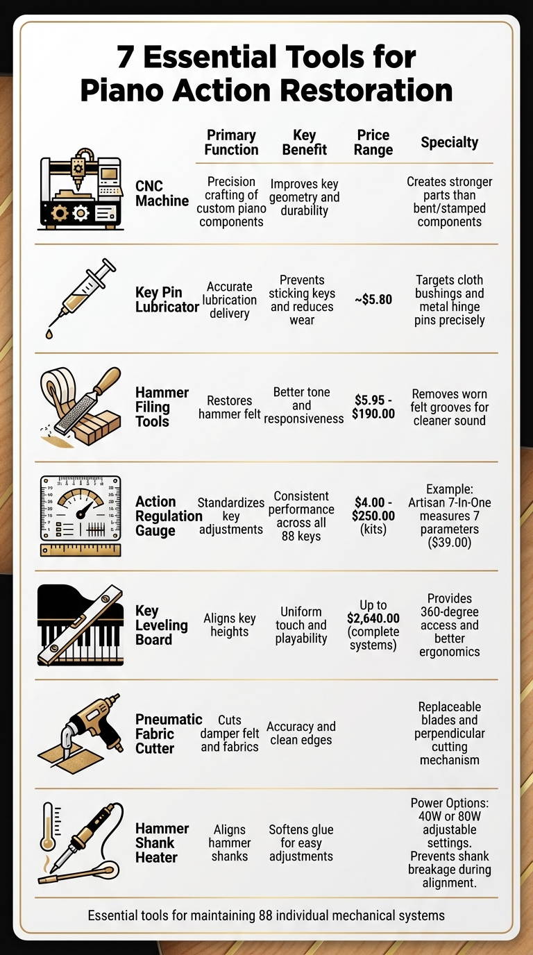 7 Essential Piano Action Restoration Tools Comparison Chart