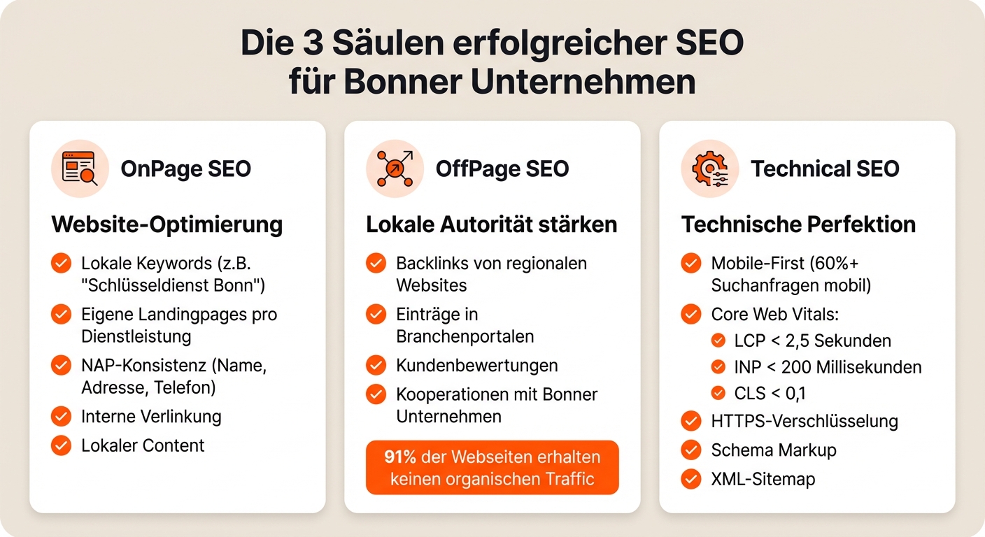 Die 3 Säulen erfolgreicher SEO-Strategien für Bonner Unternehmen