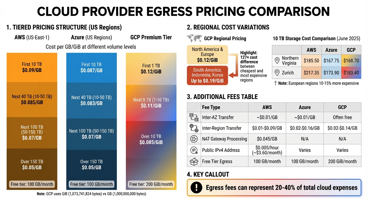 Cloud Provider Egress Pricing Comparison: AWS vs Azure vs GCP by Region and Tier