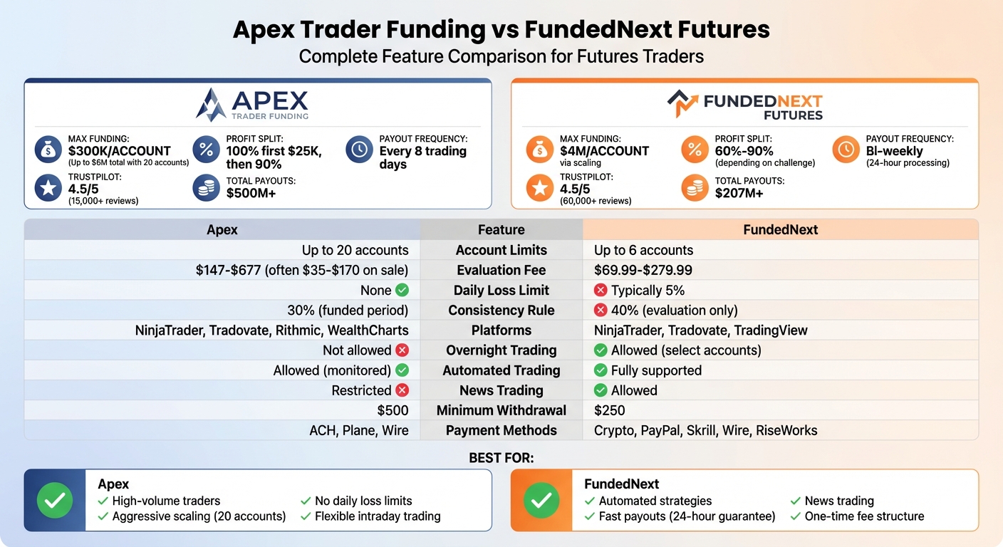 Apex vs FundedNext Futures: Complete Feature Comparison Chart