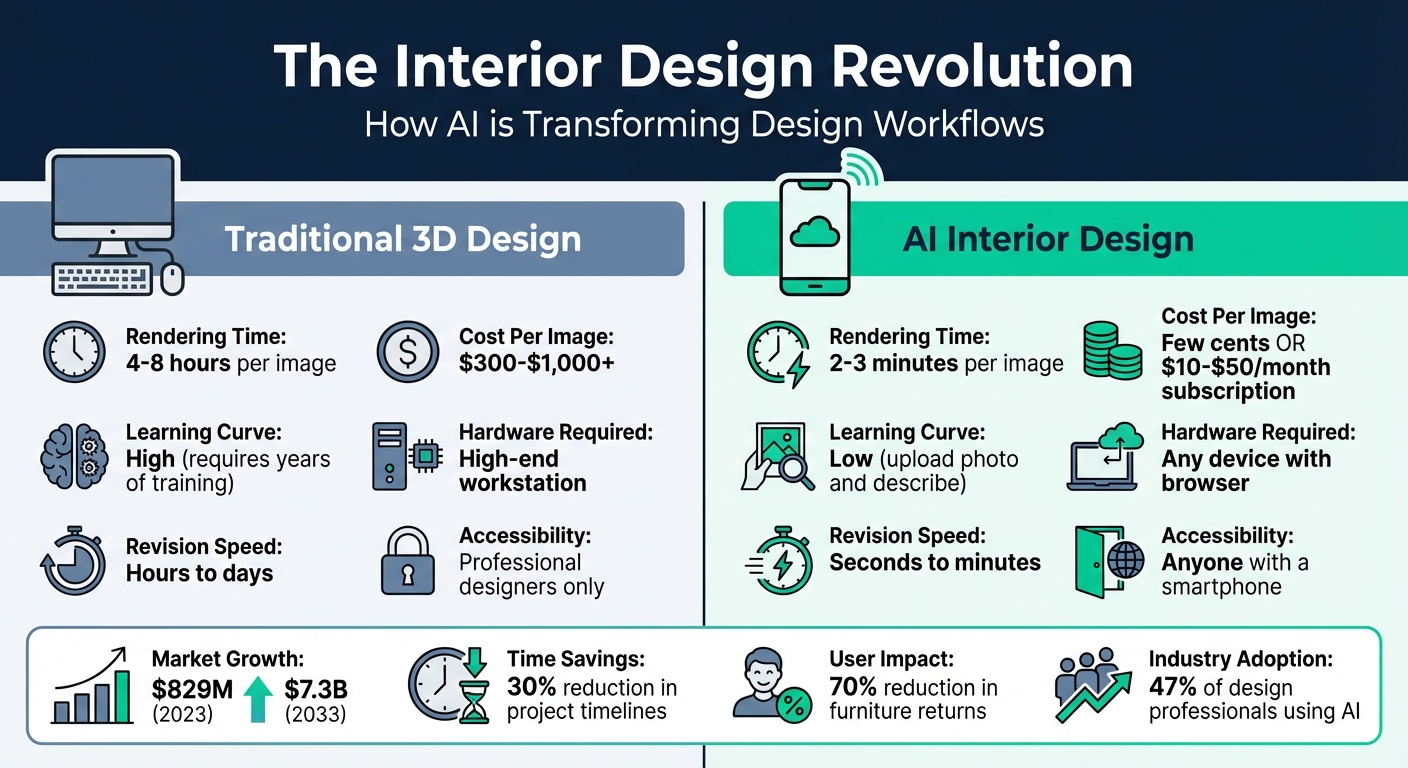 Traditional 3D Design vs AI Interior Design: Speed, Cost & Accessibility Comparison