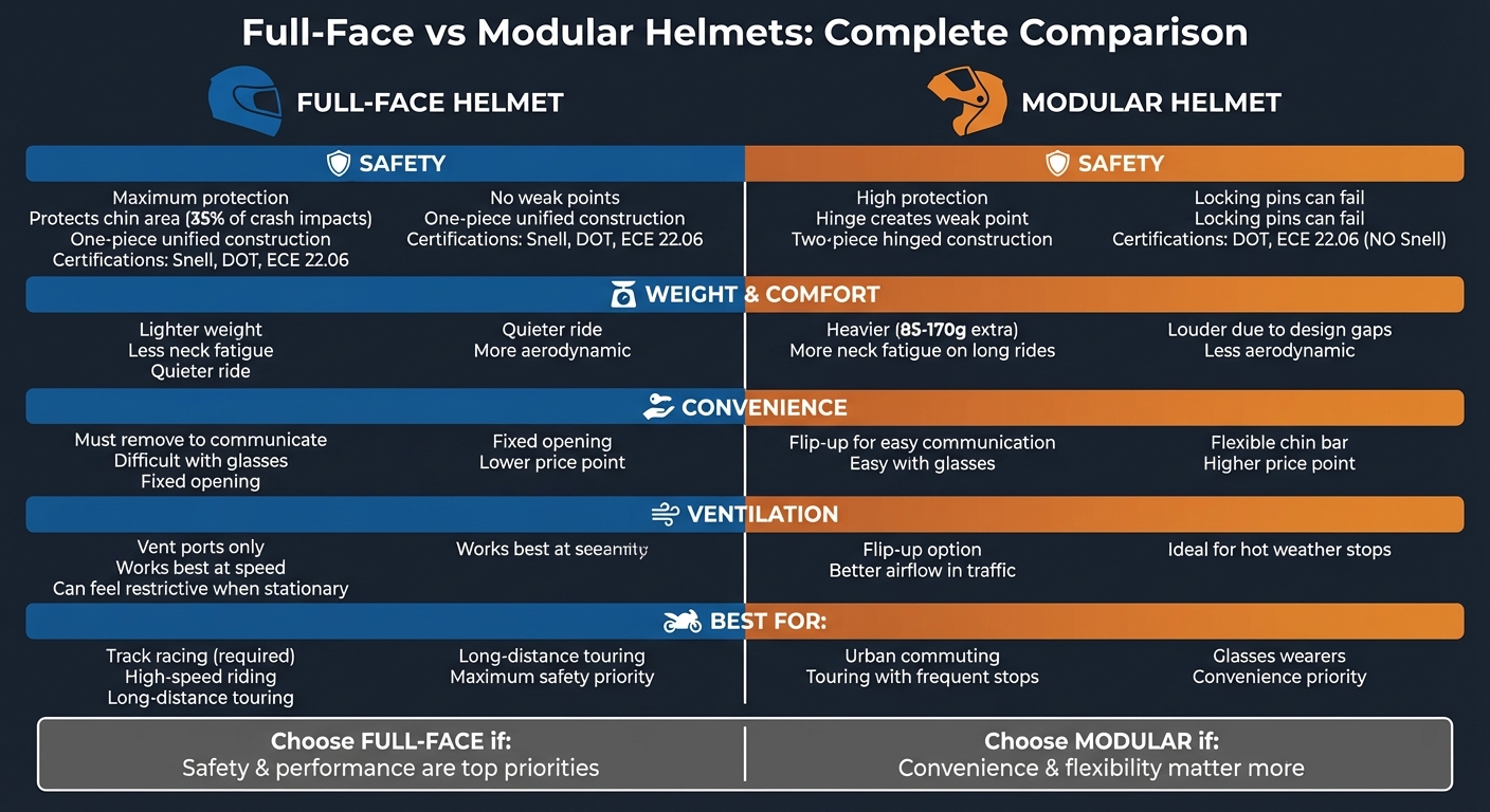 Full-Face vs Modular Motorcycle Helmets Comparison Chart