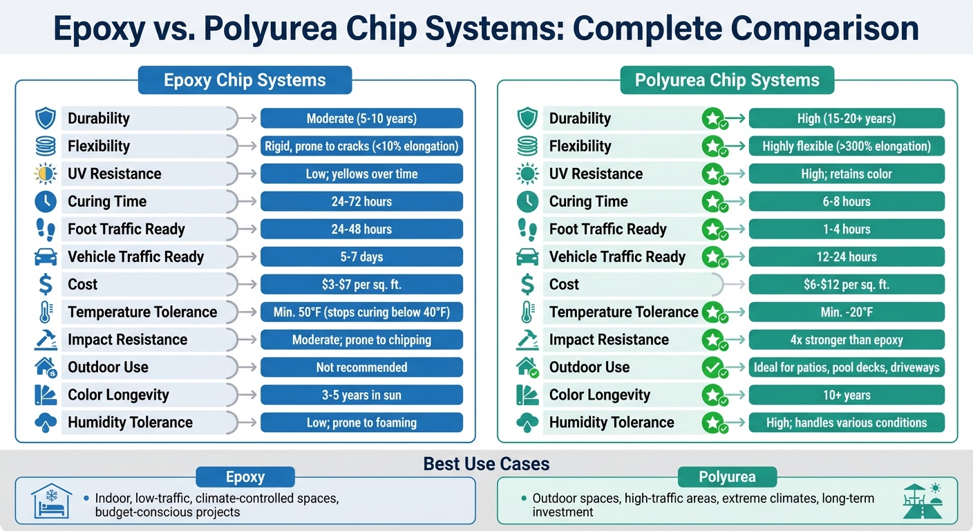 Epoxy vs Polyurea Chip Systems Comparison Chart