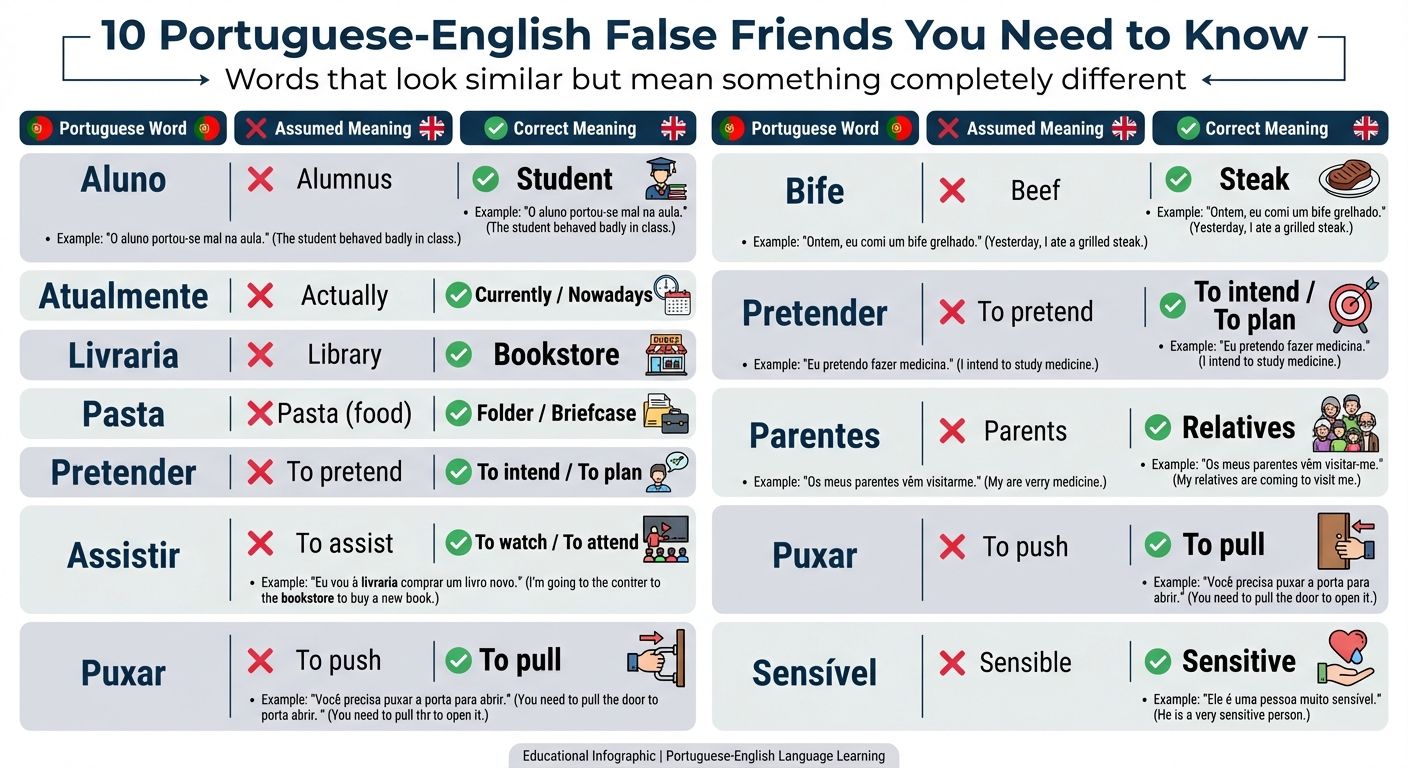 10 Common Portuguese-English False Friends and Their Correct Meanings