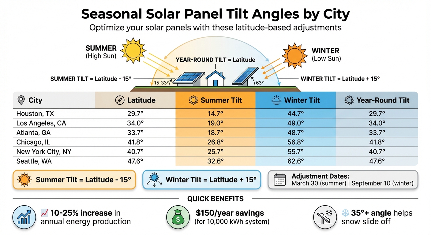 Solar Panel Seasonal Tilt Angle Guide by U.S. City