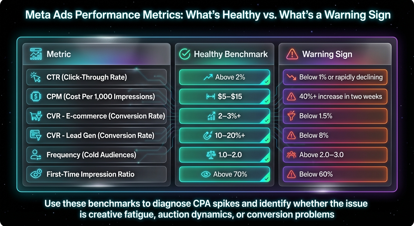 Meta Ads Performance Metrics: Healthy vs Warning Signs Benchmarks