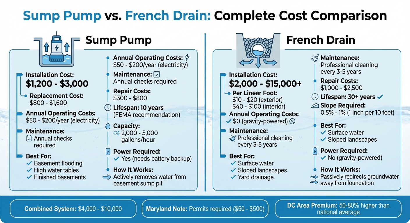 Sump Pump vs French Drain Cost Comparison Chart