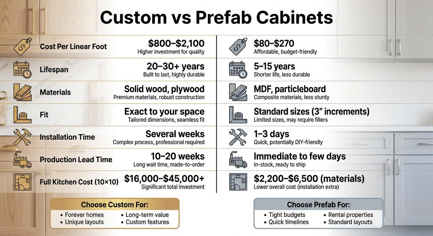 Custom vs Prefab Cabinets: Cost, Lifespan, and Features Comparison