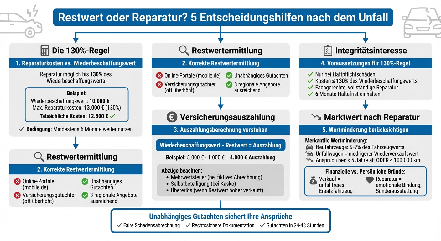 130%-Regel bei Unfallschaden: Entscheidungsbaum Reparatur oder Restwert