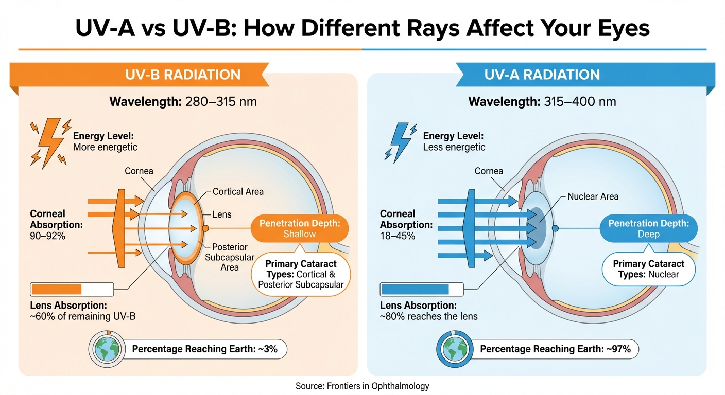 UV-A vs UV-B Radiation Effects on Eye Lens and Cataract Types