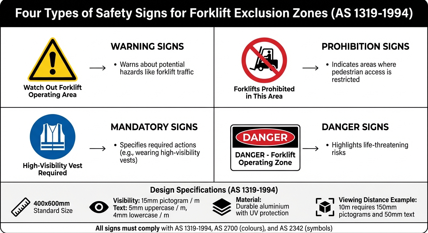 Four Types of Forklift Exclusion Zone Safety Signs According to AS 1319-1994