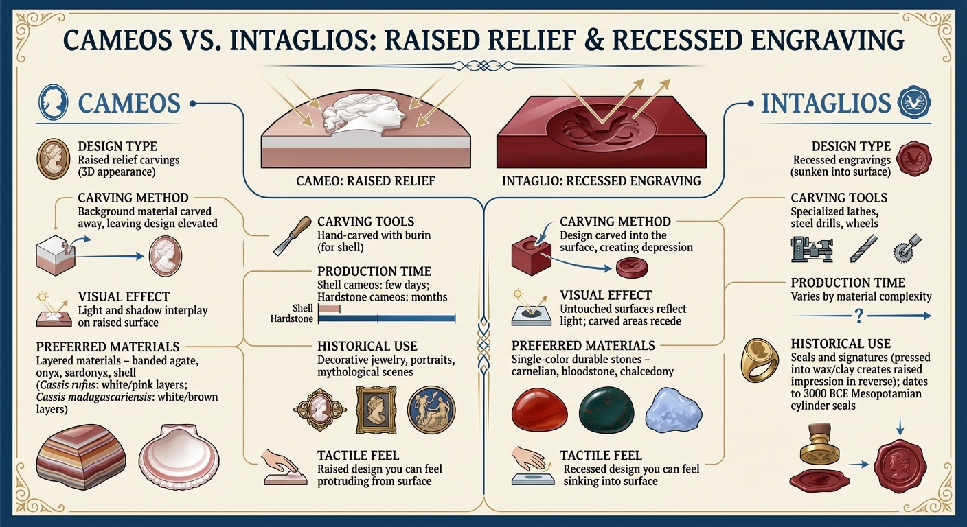 Cameos vs Intaglios: Key Differences and Characteristics