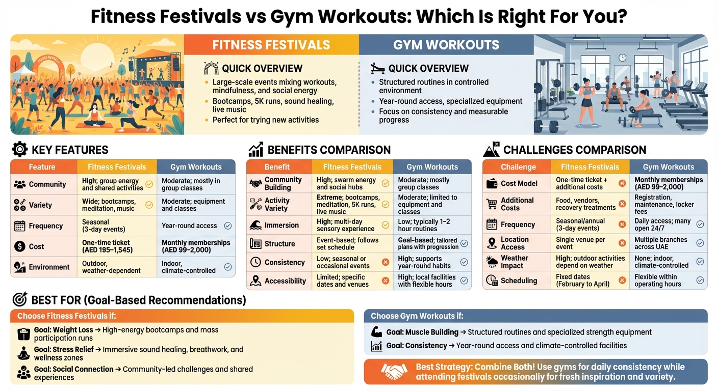 Fitness Festivals vs Gym Workouts: Complete Comparison Guide