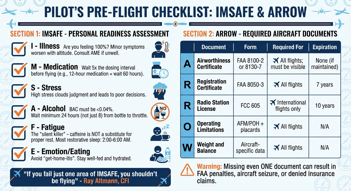 Complete Pre-Flight Checklist for Pilots: IMSAFE and ARROW Verification Steps