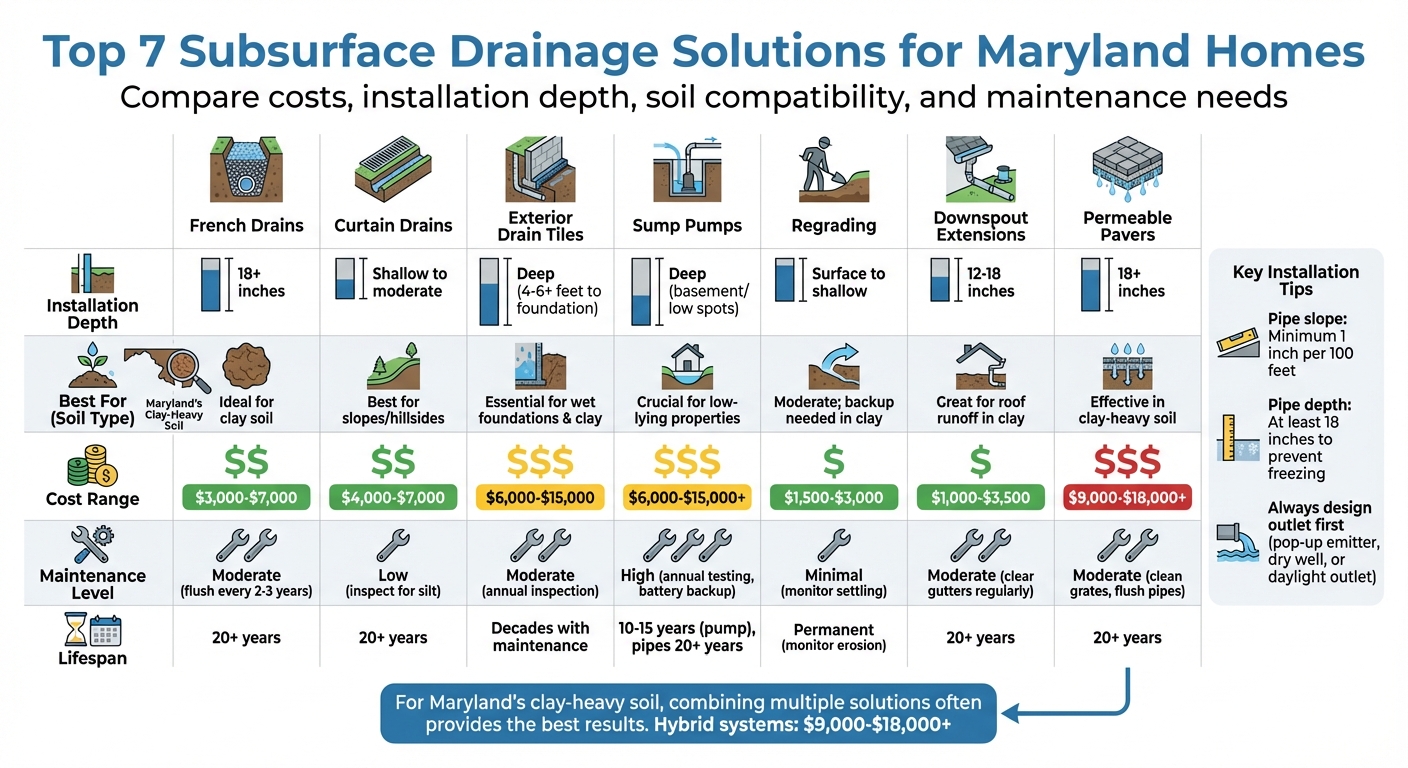 Maryland Subsurface Drainage Solutions Comparison: Costs, Depth, and Maintenance