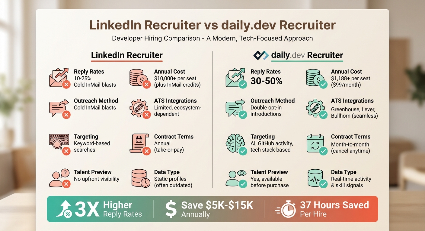 LinkedIn Recruiter vs daily.dev Recruiter: Cost, Reply Rates & Features Comparison