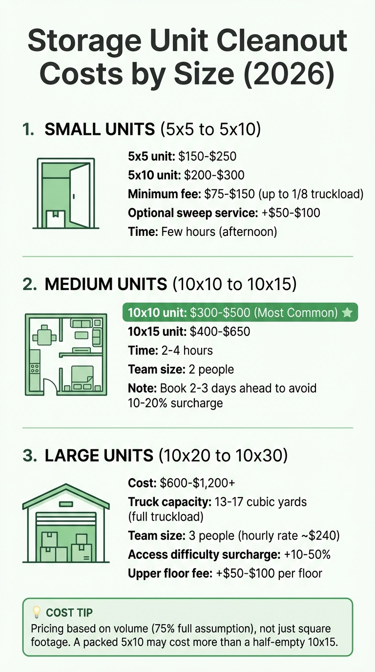 Storage Unit Cleanout Costs by Size: 2026 Pricing Guide
