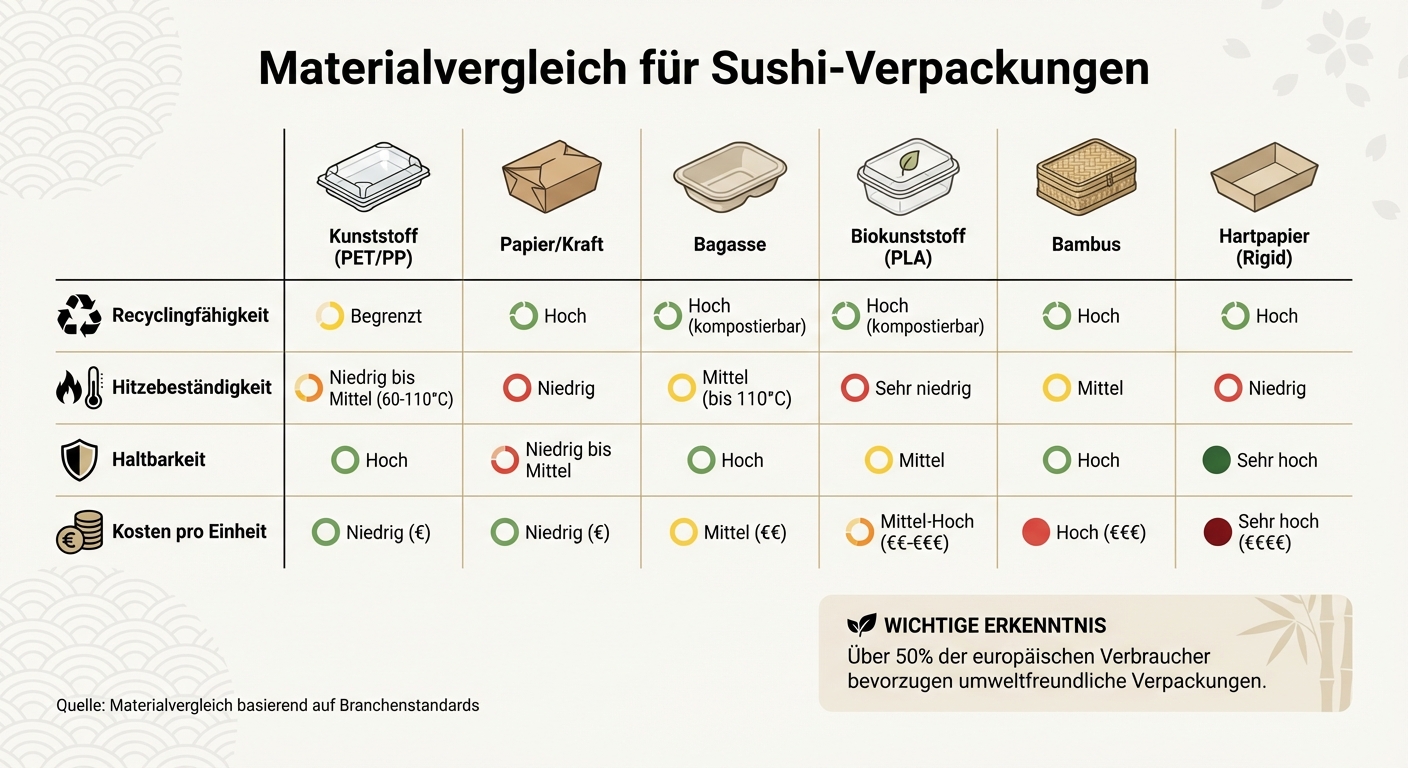 Sushi-Verpackungsmaterialien im Vergleich: Eigenschaften und Kosten