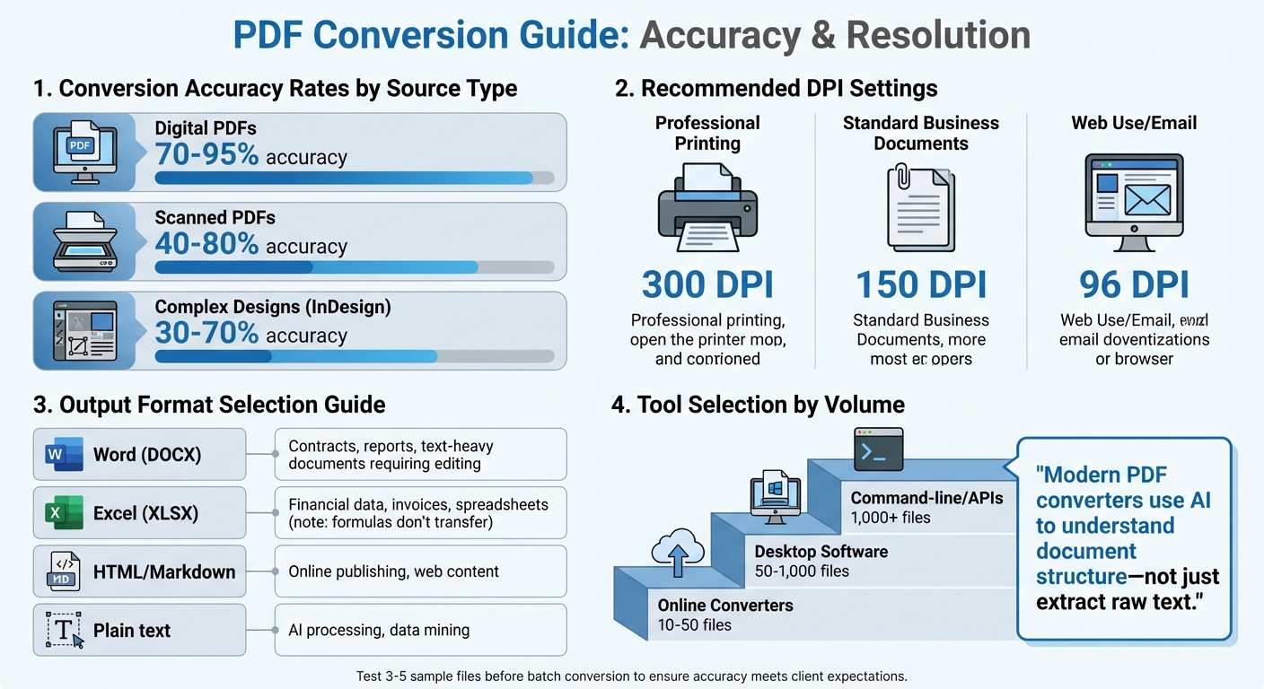 PDF Conversion Accuracy Rates and Recommended DPI Settings by Document Type