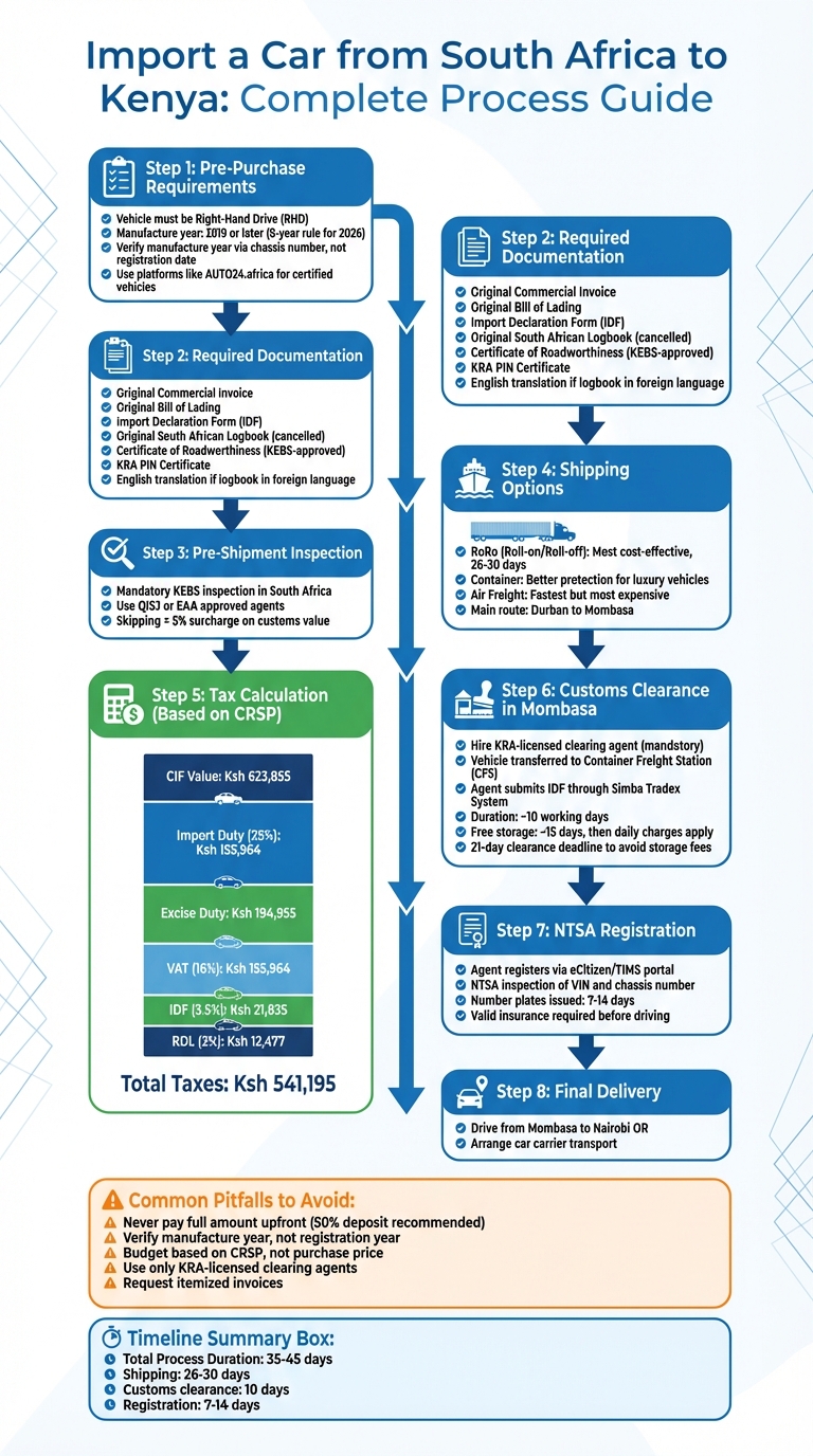 Complete Process for Importing a Car from South Africa to Kenya in 2026